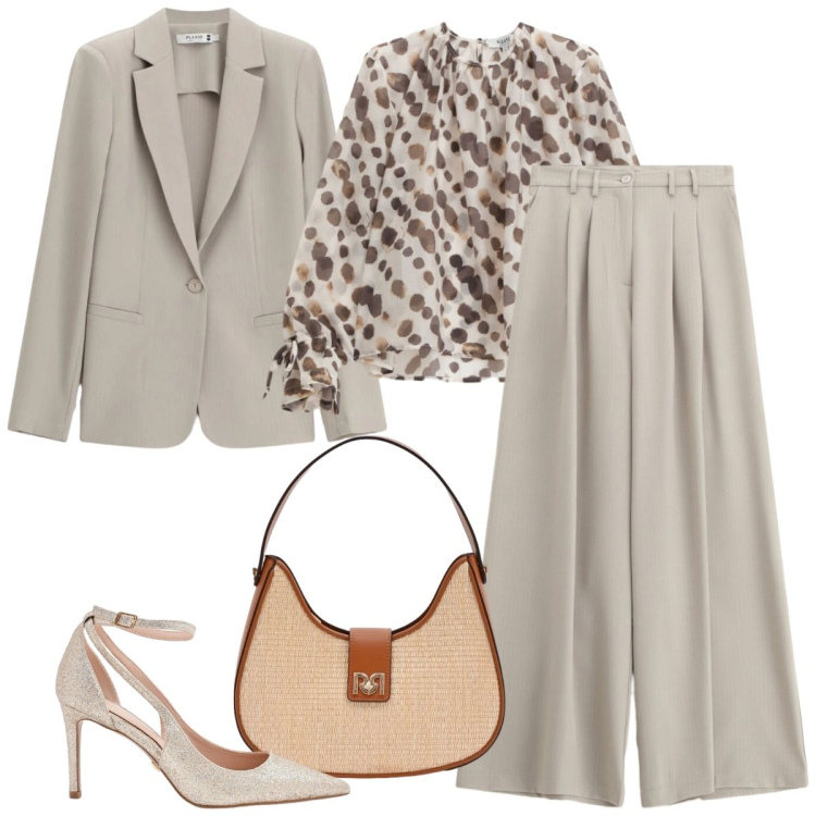 Outfit donna - Total look #2389660. Stile Chic per Cerimonia. Abbinamento con bluse, pantaloni a palazzo, blazer, borse a spalla, décolleté.
