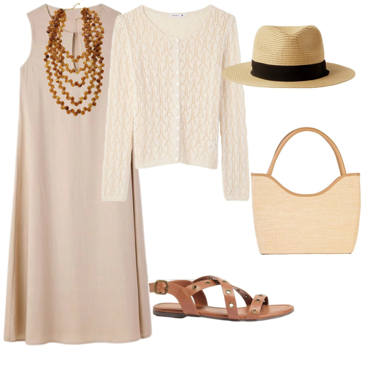 Outfit donna - Le gite al mare. per Mare. Abbinamento con sandali, shopping bag, vestiti lunghi, cappelli, cardigans, collane.