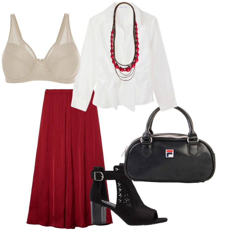 Outfit donna - La camicia bianca. per Tutti i giorni. Abbinamento con reggiseni, borse a tracolla, sandali col tacco, gonne longuette, camicie, collane.