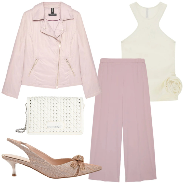 Outfit donna - Chiodo e slingback. Stile Glamour per Serata fuori. Abbinamento con top, piumini, pantaloni, décolleté, borse a tracolla.
