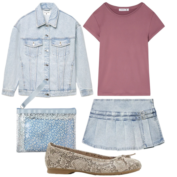 Outfit donna - Total look #2389708. Stile Casual per Tutti i giorni. Abbinamento con ballerine, pochette, cappotti, gonne, t-shirt.