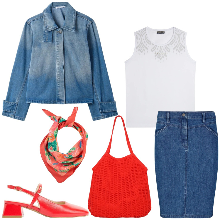 Outfit donna - Total look #2389716. Stile Casual chic per Tutti i giorni. Abbinamento con décolleté, gonne, foulard, cappotti, shopping bag, top.