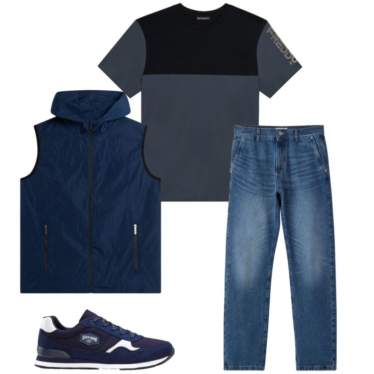 Outfit uomo - Total look #2389720. Stile Urban per Tutti i giorni. Abbinamento con sneakers, jeans dritti, piumini, t-shirt.