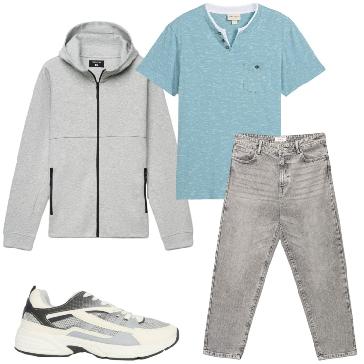 Outfit uomo - Total look #2389729. Stile Trendy per Tutti i giorni. Abbinamento con t-shirt, felpe con cappuccio, sneakers, jeans.