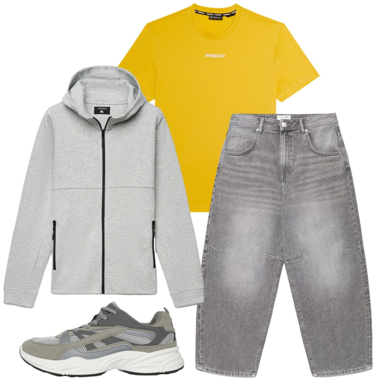 Outfit uomo - Total look #2389731. Stile Urban per Tutti i giorni. Abbinamento con sneakers, felpe con cappuccio, jeans, t-shirt.
