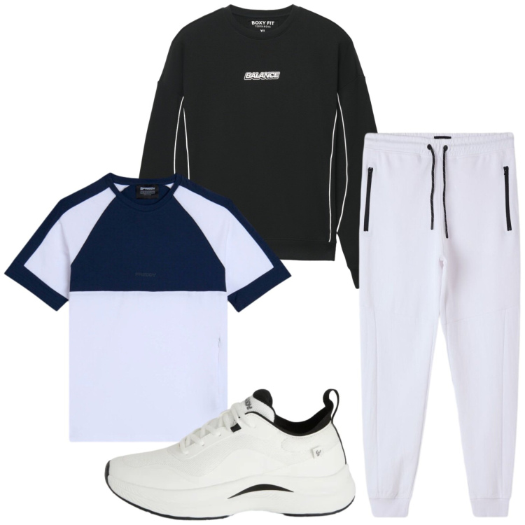 Outfit uomo - Free time. Stile Urban per Tutti i giorni. Abbinamento con pantaloni, felpe, sneakers, t-shirt.