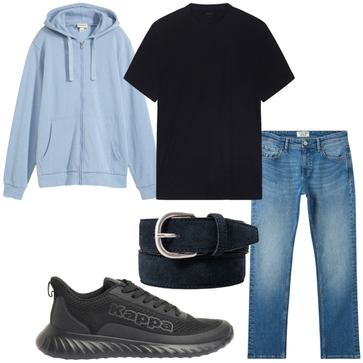 Outfit uomo - Casual. Stile Casual per Tutti i giorni. Abbinamento con sneakers, felpe con cappuccio, jeans, t-shirt, cinture.