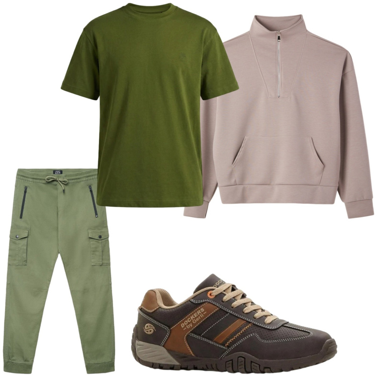 Outfit uomo - Casual style. Stile Casual per Tutti i giorni. Abbinamento con sneakers, pantaloni cargo, felpe, t-shirt.