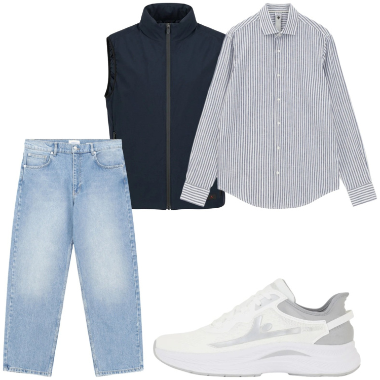 Outfit uomo - Jeans e sneackers. Stile Trendy per Tutti i giorni. Abbinamento con camicie, jeans, sneakers, piumini.