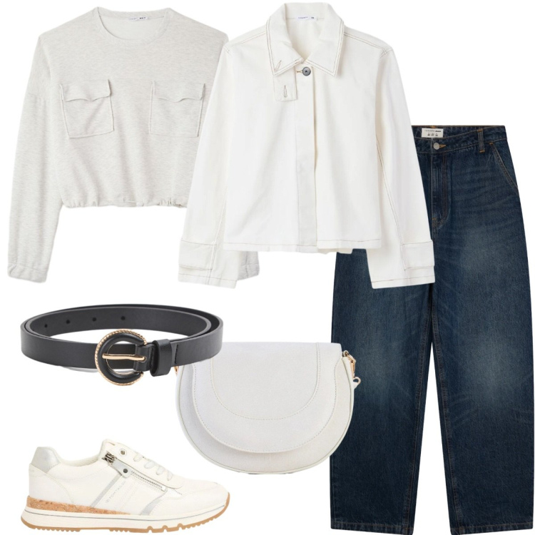 Outfit donna - Total look #2389752. Stile Casual chic per Tutti i giorni. Abbinamento con borse a tracolla, sneakers, jeans, cinture, cappotti, felpe.