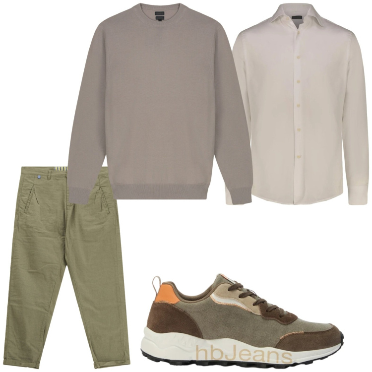 Outfit uomo - Colori sabbiosi. Stile Casual per Tutti i giorni. Abbinamento con pantaloni, sneakers, maglieria, camicie.