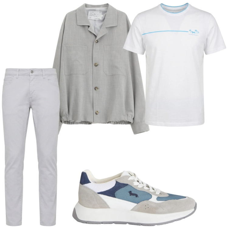 Outfit uomo - Silver. Stile Casual per Tutti i giorni. Abbinamento con cappotti, sneakers, pantaloni, t-shirt.