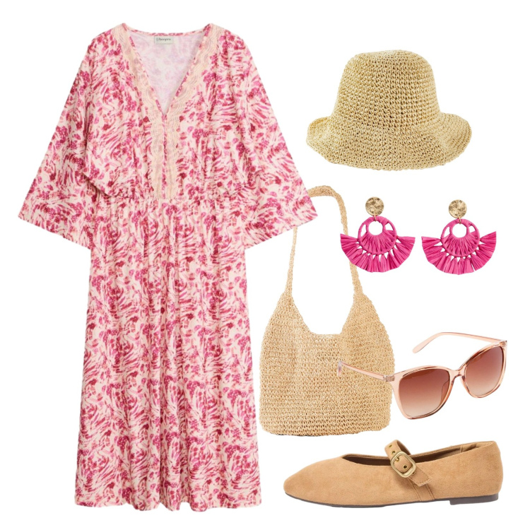 Outfit donna - Boho style. Stile Boho per Tutti i giorni. Abbinamento con cappelli, occhiali da sole, orecchini, shopping bag, ballerine, vestiti.