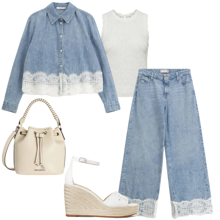 Outfit donna - Armocromia estate chiara. Stile Boho per Tutti i giorni. Abbinamento con espadrillas, canottiere, jeans, camicie, borse a secchiello.