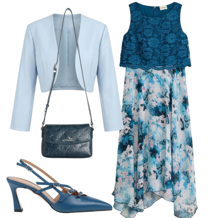 Outfit donna - Total look #2389774. Stile Chic per Cerimonia. Abbinamento con décolleté, vestiti, borse a tracolla, bolero.