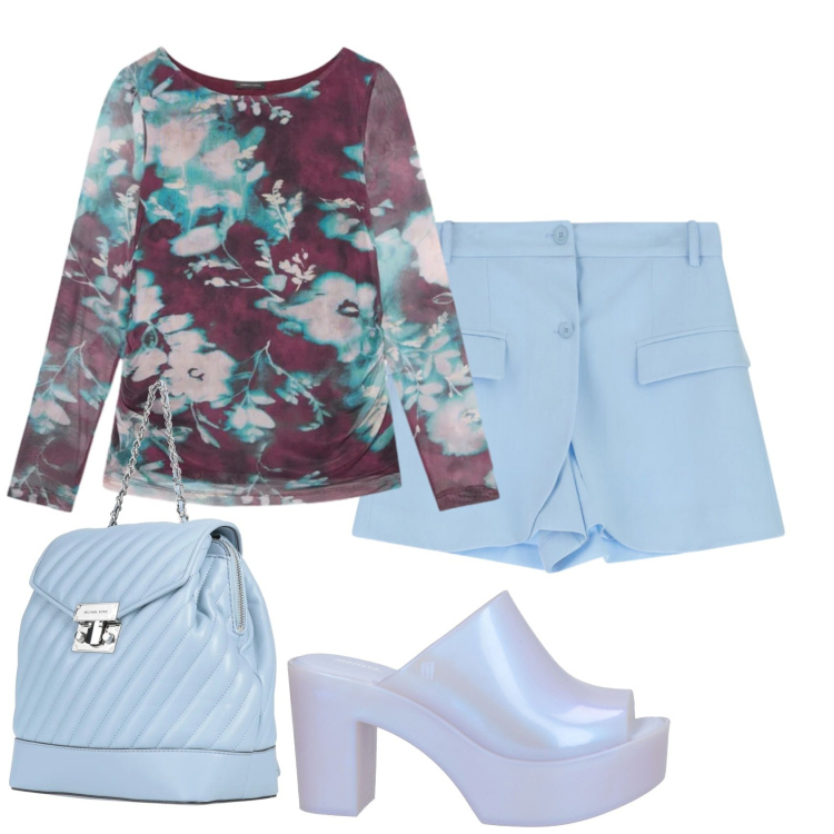 Outfit donna - Total look #2389788. Stile Romantica per Ufficio. Abbinamento con sandali col tacco, zaini, shorts, t-shirt.