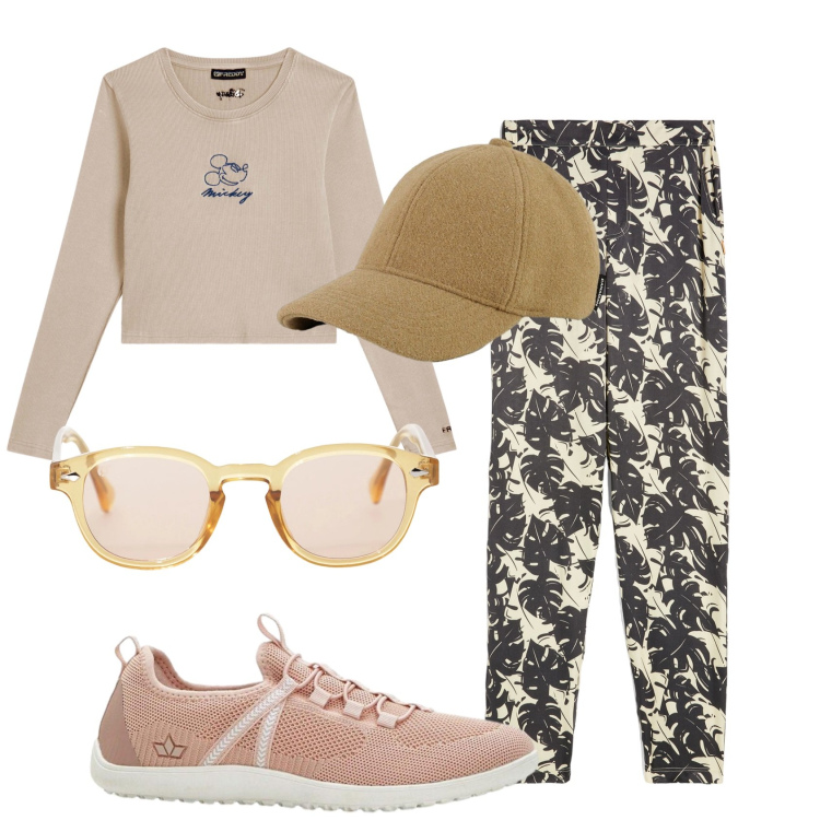 Outfit donna - Total look #2389789. Stile Casual per Tutti i giorni. Abbinamento con sneakers, occhiali da sole, cappelli, pantaloni, t-shirt.