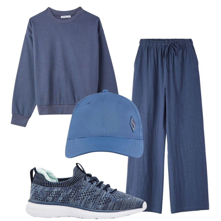 Outfit donna - Total look #2389795. Stile Sporty chic per Tutti i giorni. Abbinamento con sneakers, cappelli con visiera, felpe, pantaloni.