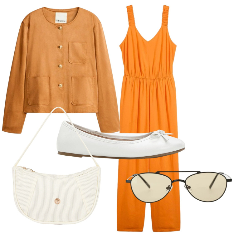 Outfit donna - Total look #2389809. Stile Bon Ton per Tutti i giorni. Abbinamento con blazer, tute, ballerine, occhiali da sole, borse a mano.