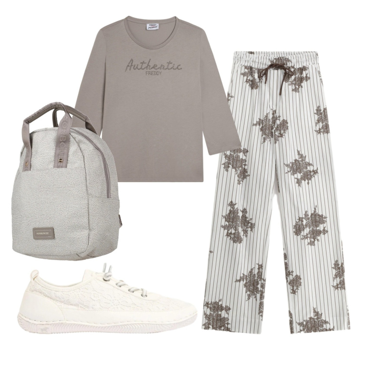 Outfit donna - Total look #2389827. Stile Basic per Tutti i giorni. Abbinamento con zaini, sneakers, pantaloni a palazzo, t-shirt.