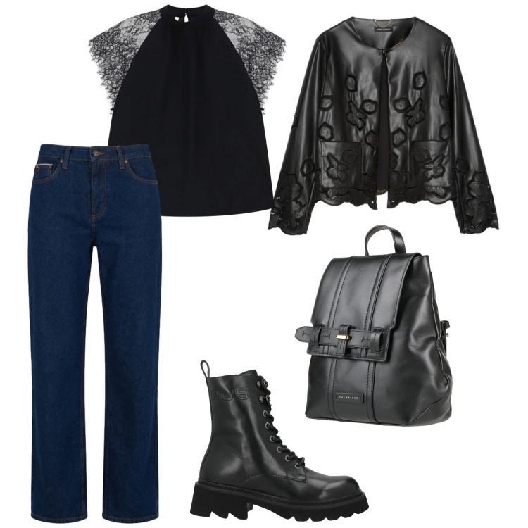 Outfit donna - In the night. per Serata fuori. Abbinamento con stivaletti, zaini, blazer, jeans, top.