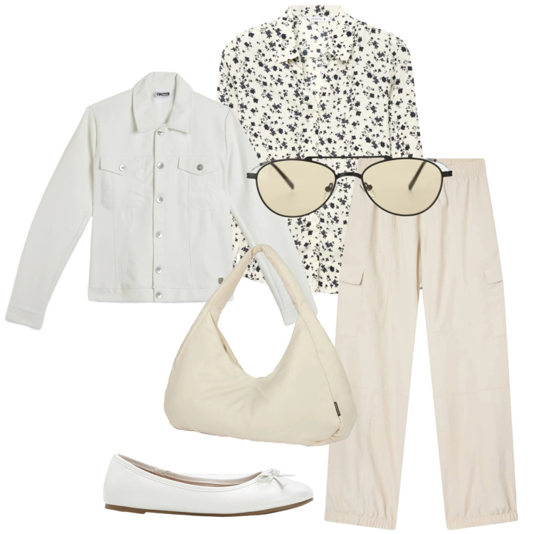 Outfit donna - Total look #2389838. Stile Casual per Tutti i giorni. Abbinamento con ballerine, camicie, pantaloni cargo, occhiali da sole, giacche, borse a spalla.