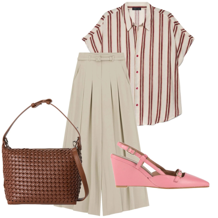 Outfit donna - Total look #2389866. Stile Casual per Ufficio. Abbinamento con décolleté, pantaloni a palazzo, camicie a manica corta, borse a spalla.