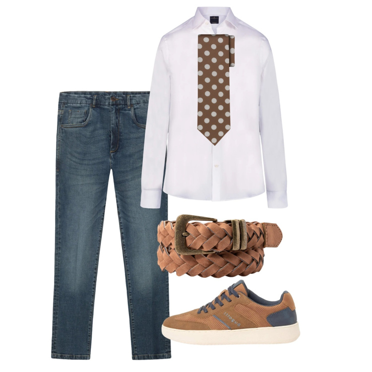 Outfit uomo - Smart casual primaverile. Stile Casual per Tutti i giorni. Abbinamento con sneakers, cravatte, camicie, jeans, cinture.