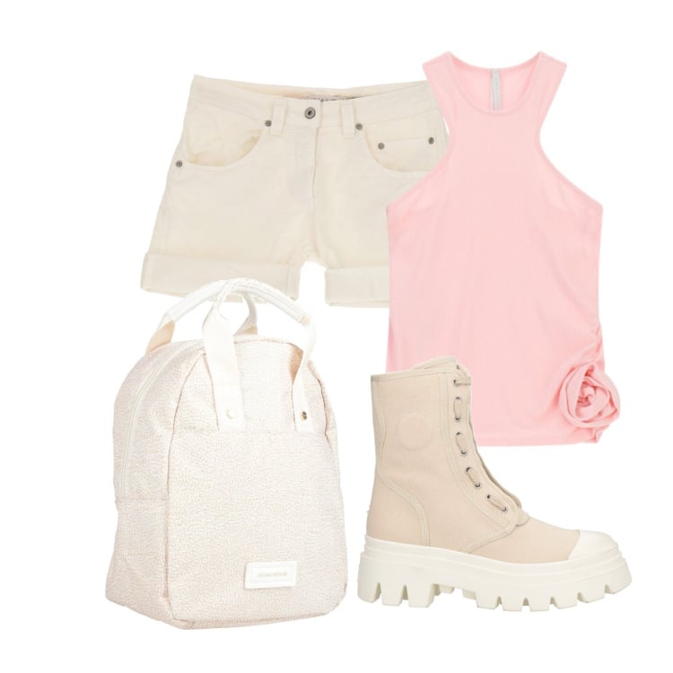 Outfit donna - Total look #2389870. Stile Sporty chic per Tutti i giorni. Abbinamento con zaini, stivaletti, top, shorts.