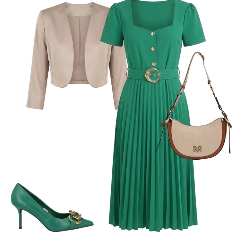Outfit donna - Cerimonia fine aprile. Stile Chic per Cerimonia. Abbinamento con décolleté, vestiti midi/longuette, borse a tracolla, blazer.