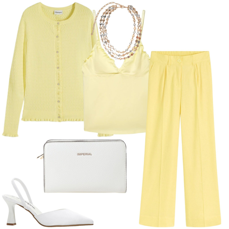Outfit donna - Total look #2389910. Stile Chic per Cerimonia. Abbinamento con pantaloni a palazzo, décolleté, cardigans, canottiere, borse a tracolla, collane.