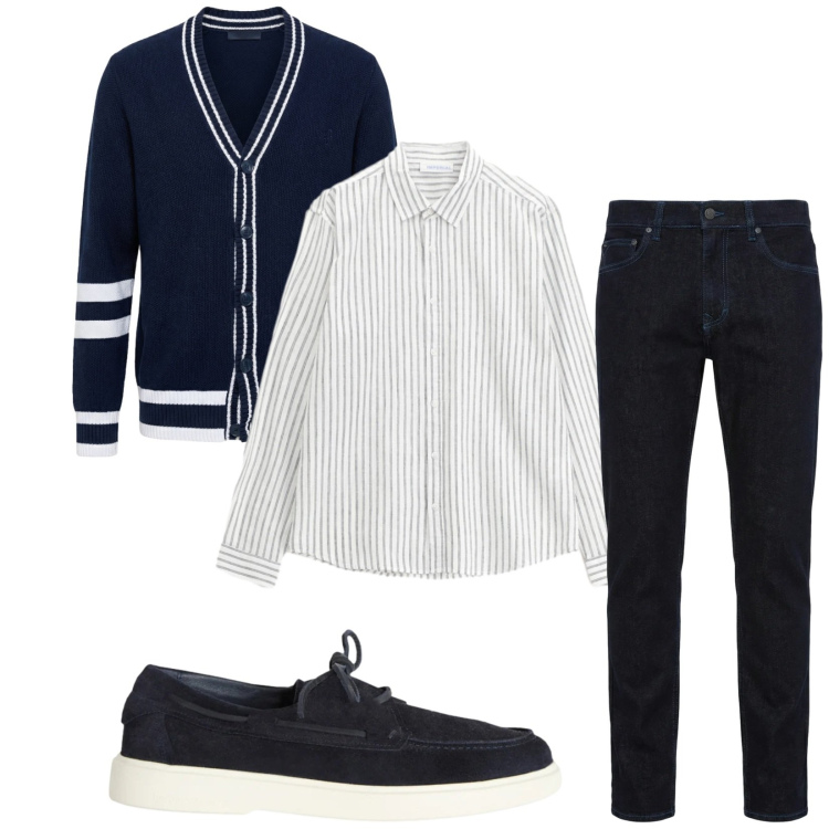 Outfit uomo - Total look #2389919. Stile Trendy per Serata speciale. Abbinamento con camicie, jeans, scarpe stringate, cardigans.