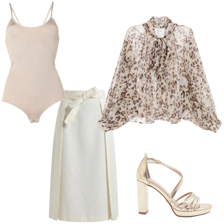 Outfit donna - Un outfit classico e grintoso. Stile Trendy per Serata fuori. Abbinamento con body, camicie, sandali col tacco, gonne longuette.