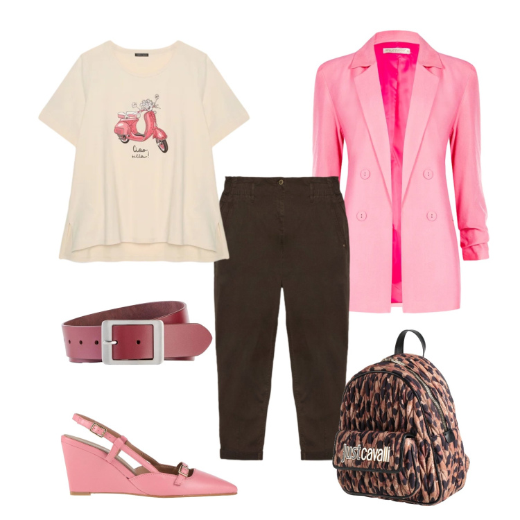Outfit donna - Total look #2389933. Stile Casual chic per Ufficio. Abbinamento con zaini, décolleté, cinture, pantaloni, t-shirt, blazer.