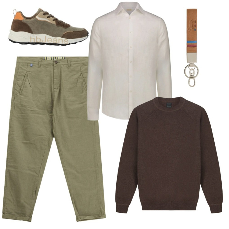 Outfit uomo - #in.lino. Stile Urban per Tutti i giorni. Abbinamento con pantaloni, sneakers, portachiavi, maglieria, camicie.