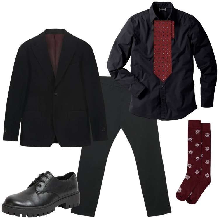 Outfit uomo - Total look #2389958. Stile Trendy per Serata speciale. Abbinamento con camicie, scarpe stringate, pantaloni chino, cravatte, giacche, calzini.