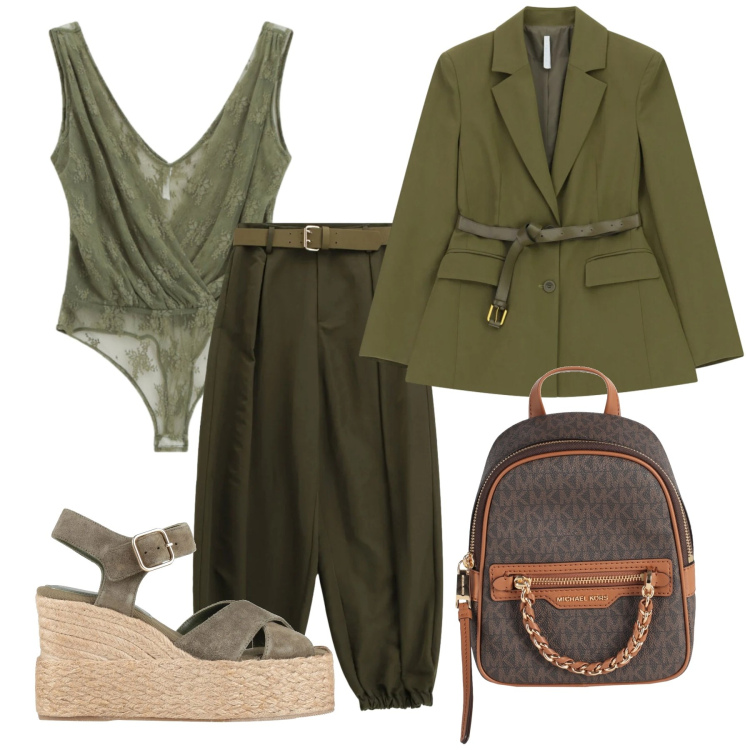 Outfit donna - Total look #2389960. Stile Casual per Ufficio. Abbinamento con zaini, espadrillas, top, blazer, pantaloni.