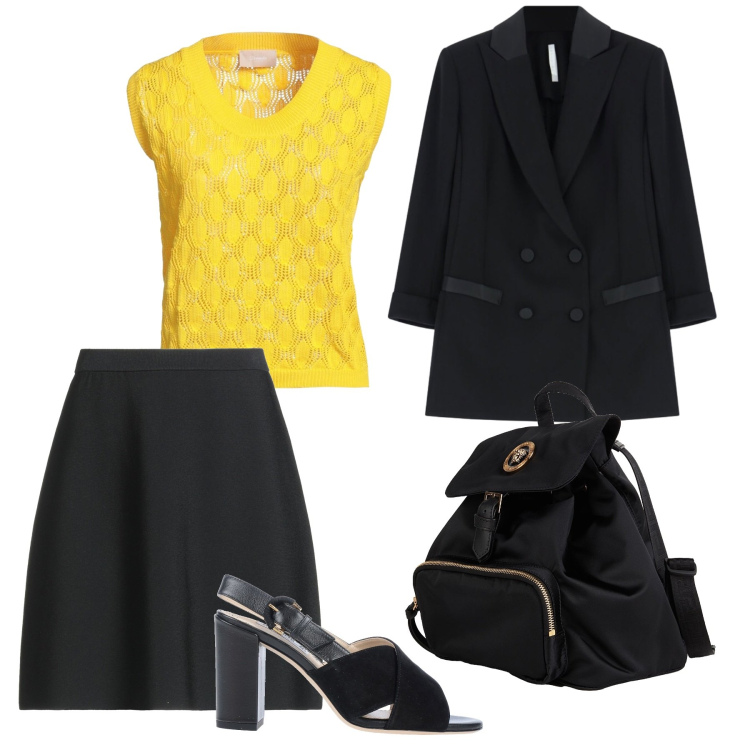 Outfit donna - Giallo acceso. Stile Chic per Ufficio. Abbinamento con minigonne, sandali in pelle, zaini, pullovers, blazer.