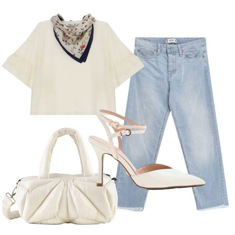 Outfit donna - Total look #2389971. Stile Trendy per Ufficio. Abbinamento con jeans, top, décolleté, borse a mano.