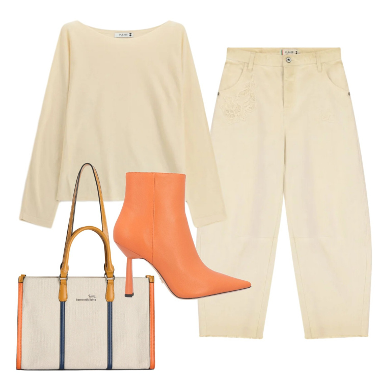 Outfit donna - Total look #2389972. Stile Casual chic per Ufficio. Abbinamento con stivaletti, borse tote, maglieria, pantaloni.
