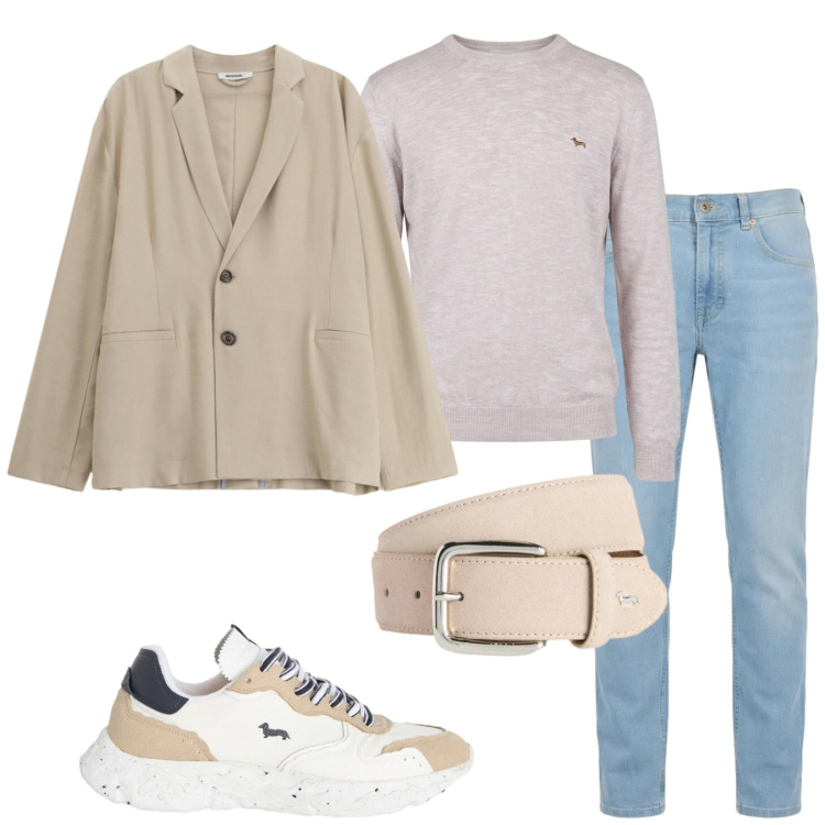 Outfit uomo - Total look #2390005. Stile Trendy per Tutti i giorni. Abbinamento con giacche, cinture, sneakers, pullovers, jeans.