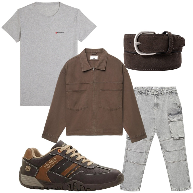 Outfit uomo - Pelle e grey. Stile Casual per Tutti i giorni. Abbinamento con sneakers, jeans, cappotti, t-shirt, cinture.