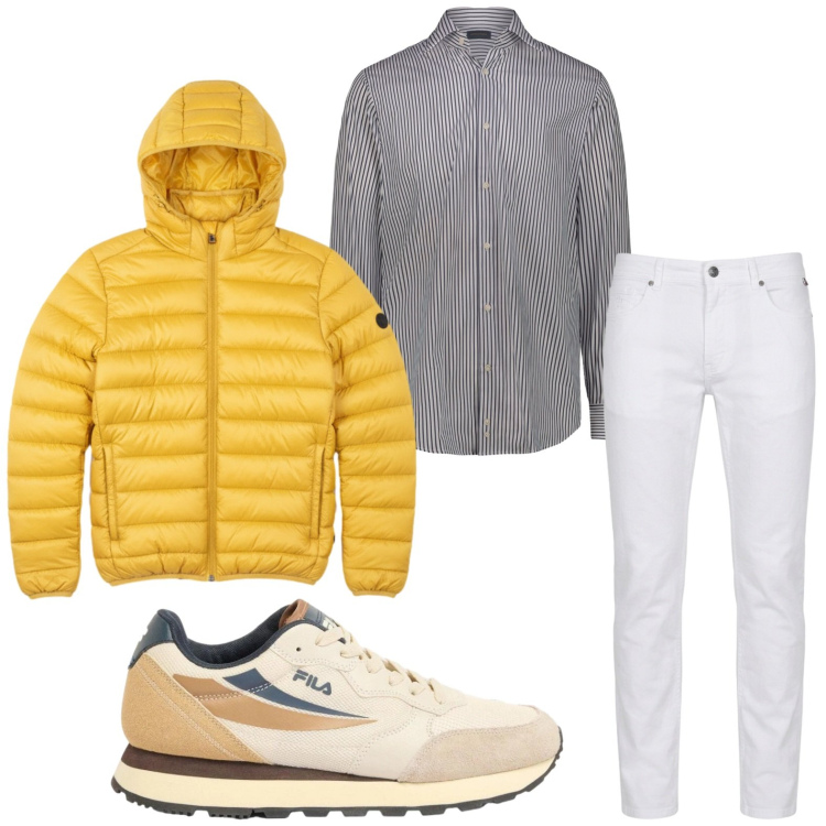 Outfit uomo - Giallo casual. Stile Casual per Tutti i giorni. Abbinamento con sneakers, pantaloni, bomber, camicie.