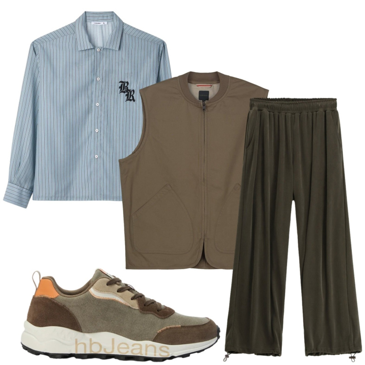 Outfit uomo - Gilet e camicia. Stile Casual per Tutti i giorni. Abbinamento con camicie, pantaloni, sneakers, gilet.