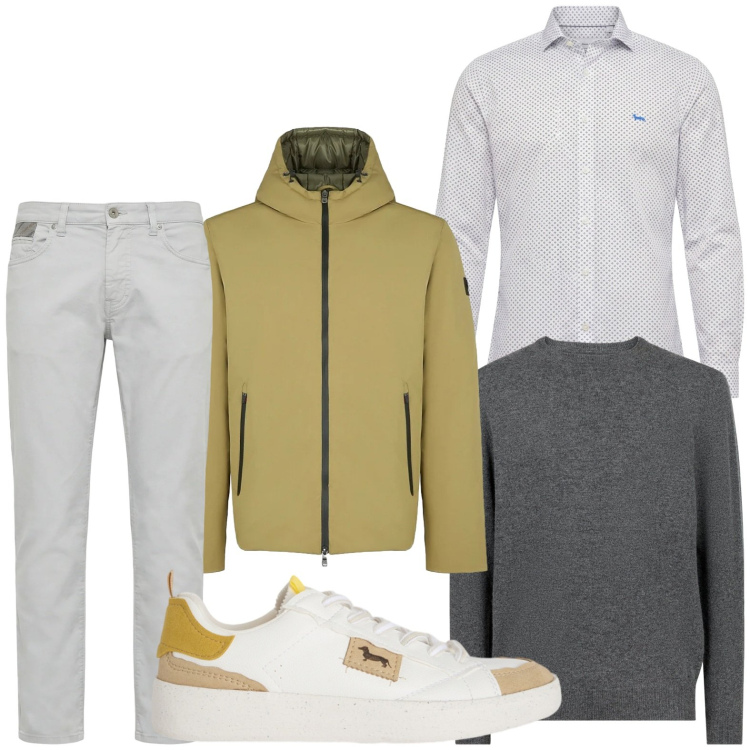 Outfit uomo - Tendenza ocra. Stile Casual per Tutti i giorni. Abbinamento con sneakers, pantaloni, camicie, parka, maglieria.