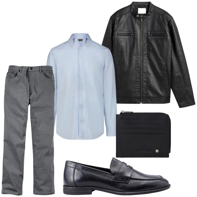 Outfit uomo - Trendy. Stile Trendy per Tutti i giorni. Abbinamento con pantaloni, giacche, portafogli, camicie, scarpe stringate.