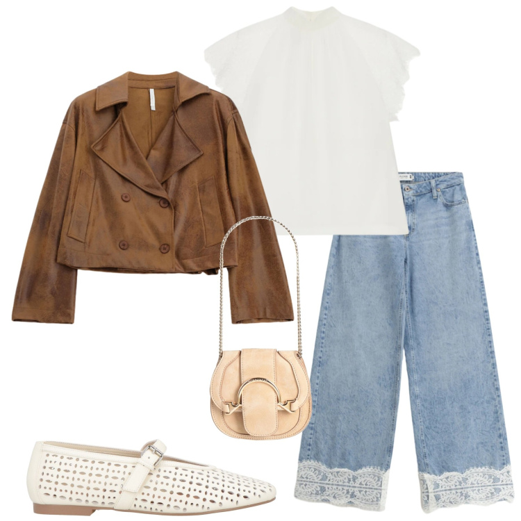 Outfit donna - Casual chic. Stile Casual chic per Tutti i giorni. Abbinamento con ballerine, marsupi, jeans, giacche, top.