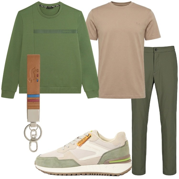 Outfit uomo - Sneakers di primavera. Stile Casual per Tutti i giorni. Abbinamento con sneakers, portachiavi, t-shirt, felpe, pantaloni.