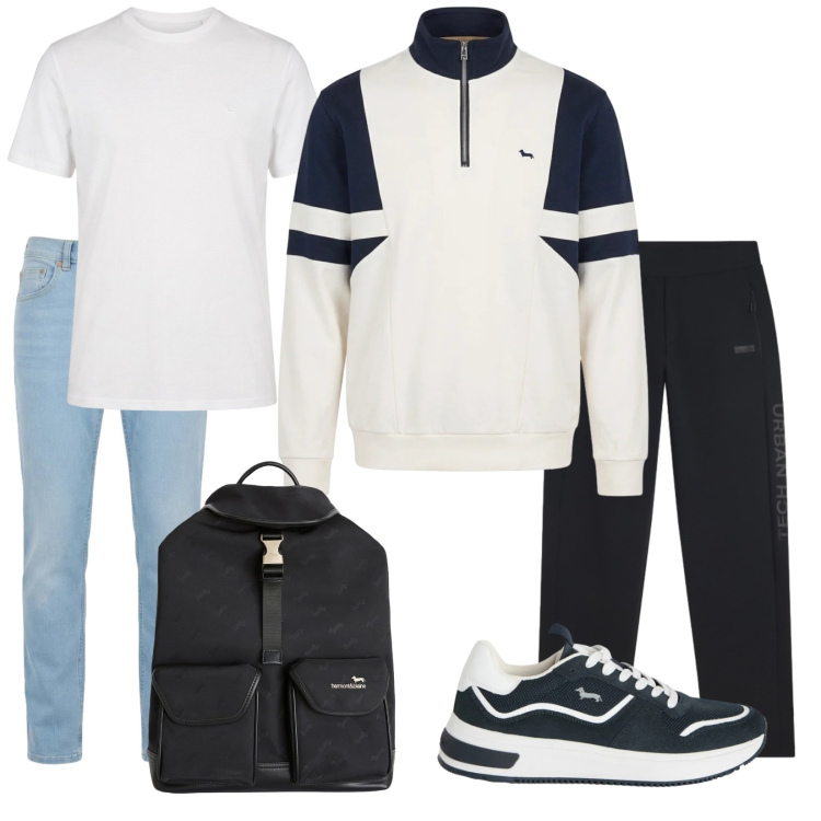 Outfit uomo - Total look #2390076. Stile Casual per Tutti i giorni. Abbinamento con felpe, sneakers, borse sportive, t-shirt, jeans, pantaloni sportivi.