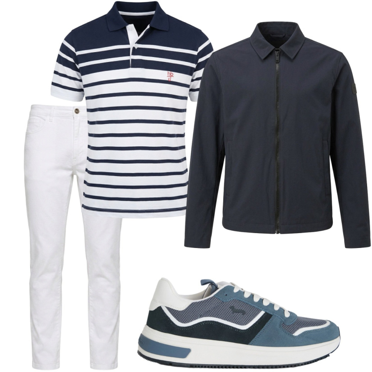 Outfit uomo - Bluebianco. Stile Trendy per Tutti i giorni. Abbinamento con polo, sneakers, jeans, giacche.